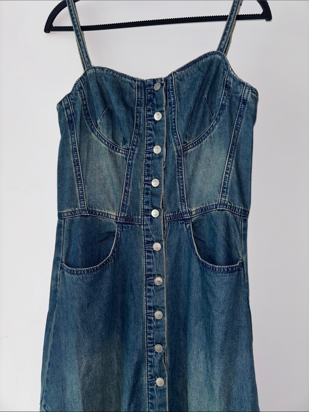 Fashion Nova Dark Blue Denim Button-Front Maxi Dress